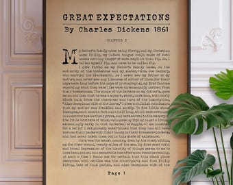 Charles Dickens Poster - Great Expectations, Vintage Book Page Art