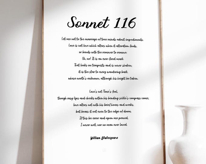 Sonnet 116 Love Poem Print - Shakespeare Wedding Vows Art, Vintage Poetry