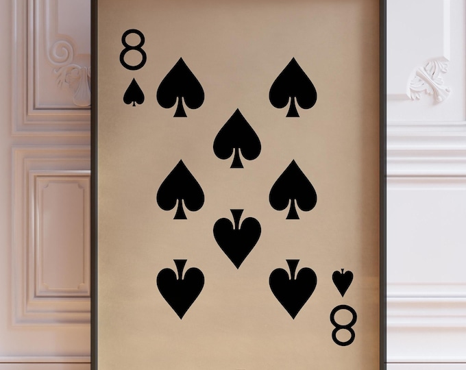 Eight Of Spades Poster Print, Vintage Playing Cards Wall Art Print, Black Card Deck Print, Eight Wall Decor | PRINTED