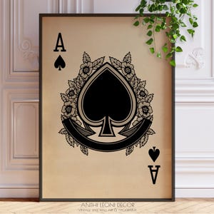 Schoppenaas print poster aas kaart print antieke speelkaarten kunst aan de muur vintage pokerkaart print muur decor | GEDRUKT Ingelijste opties