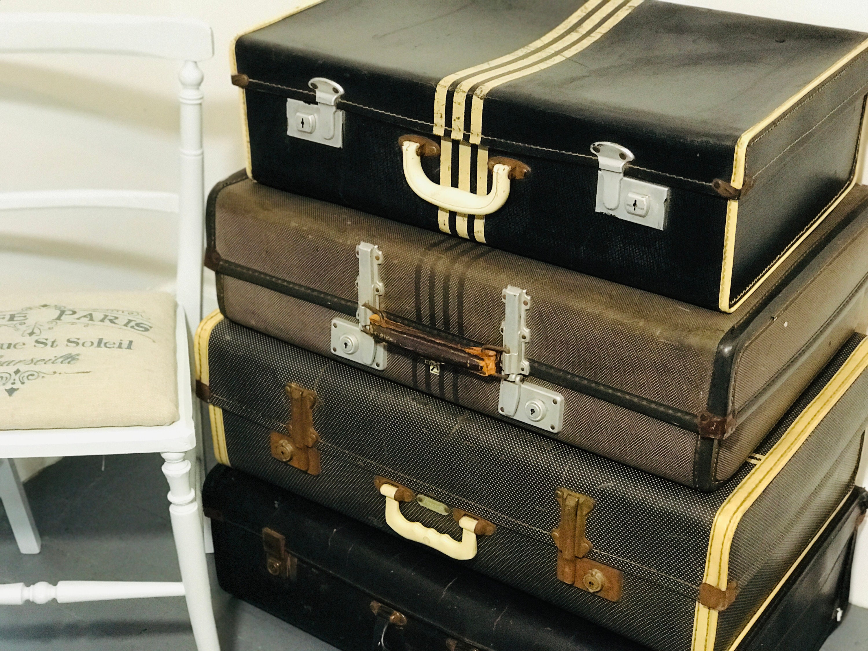 Black And Cream Vintage Luggage Collection For Home