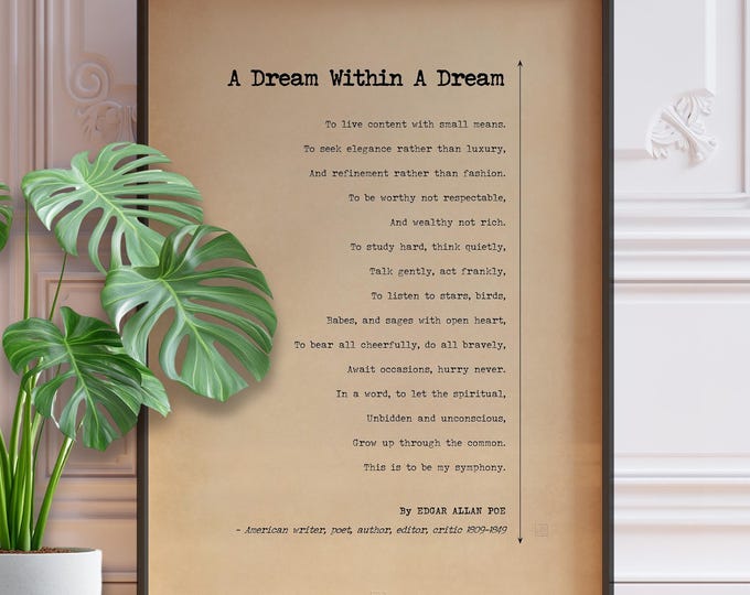 Vintage Edgar Allan Poe Poem Print "A Dream Within A Dream", Classic American Poetry
