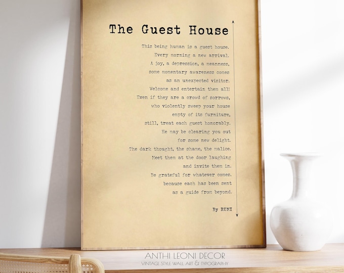 Rumi Poem Poster -The Guest House - Inspirational Wall Decor