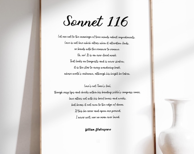 Sonnet 116 Love Poem Print - Shakespeare Wedding Vows Art, Vintage Poetry