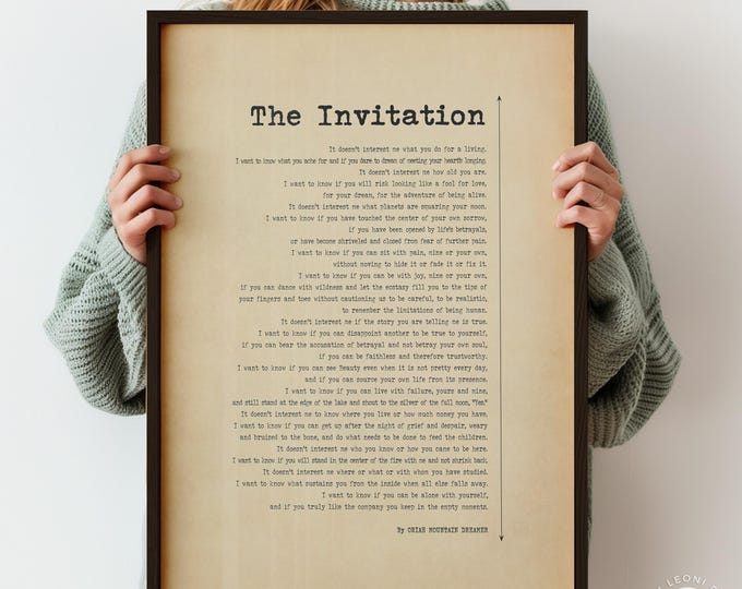 The Invitation Poem Poster Print by Oriah Mountain Dreamer | Love Poem Print | Proposal Poetry Gift | PRINTED
