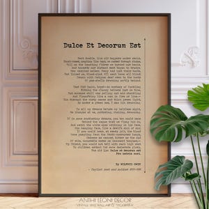 Dulce Et Decorum Est Pro Patria Mori Poster Print By Wildred Owen | Funeral Service Poem | Memorial Servicemen Poetry Verse | PRINTED
