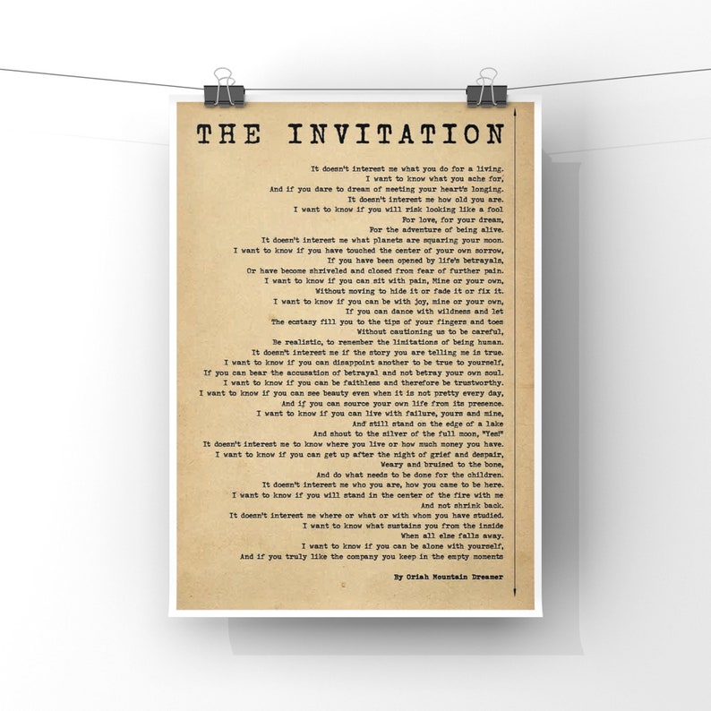 The Invitation Poem by Oriah Mountain Dreamer Wall Art Print | Etsy