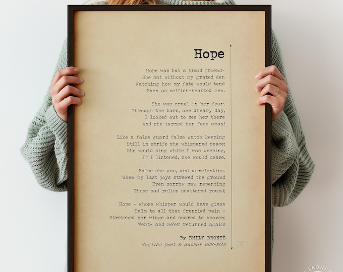 Hope Poem Print by Emily Brontë - Victorian Poetry Poster, Gothic Literary Wall Art, Framed or Unframed