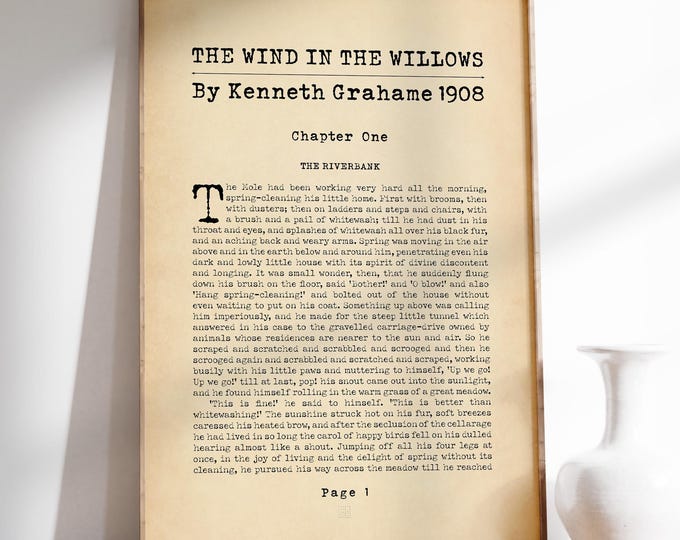 Wind In The Willows Book Page Print, Vintage Nursery Decor, Framed or Unframed Poster