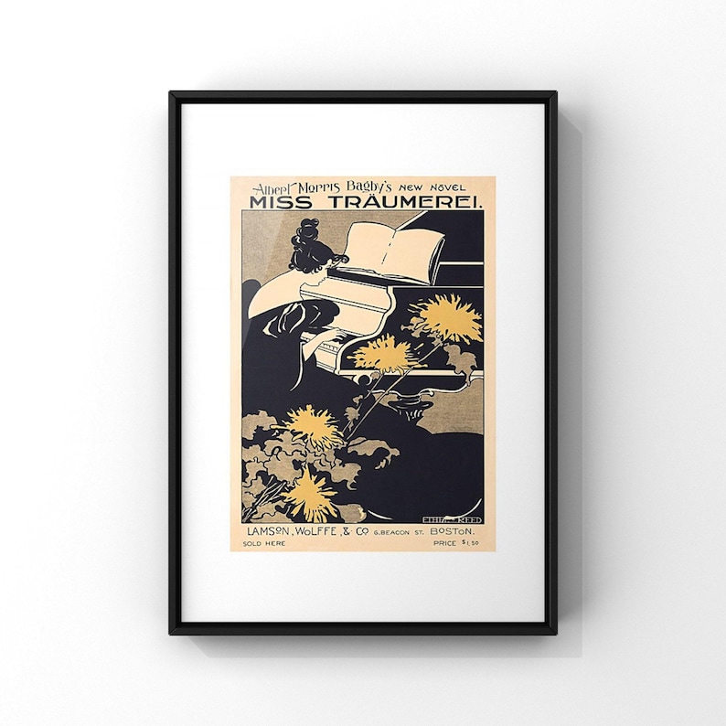 Ethel Reed 'Miss Traumerei' Art Nouveau Poster, Woman Playing Piano Wall Art image 2