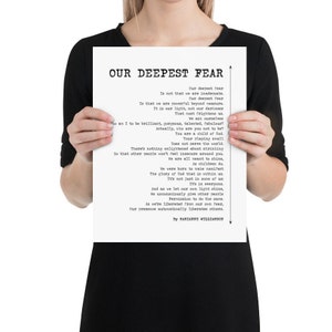 Our Deepest Fear Poem by Marianne Williamson Poster Print Simple Black ...