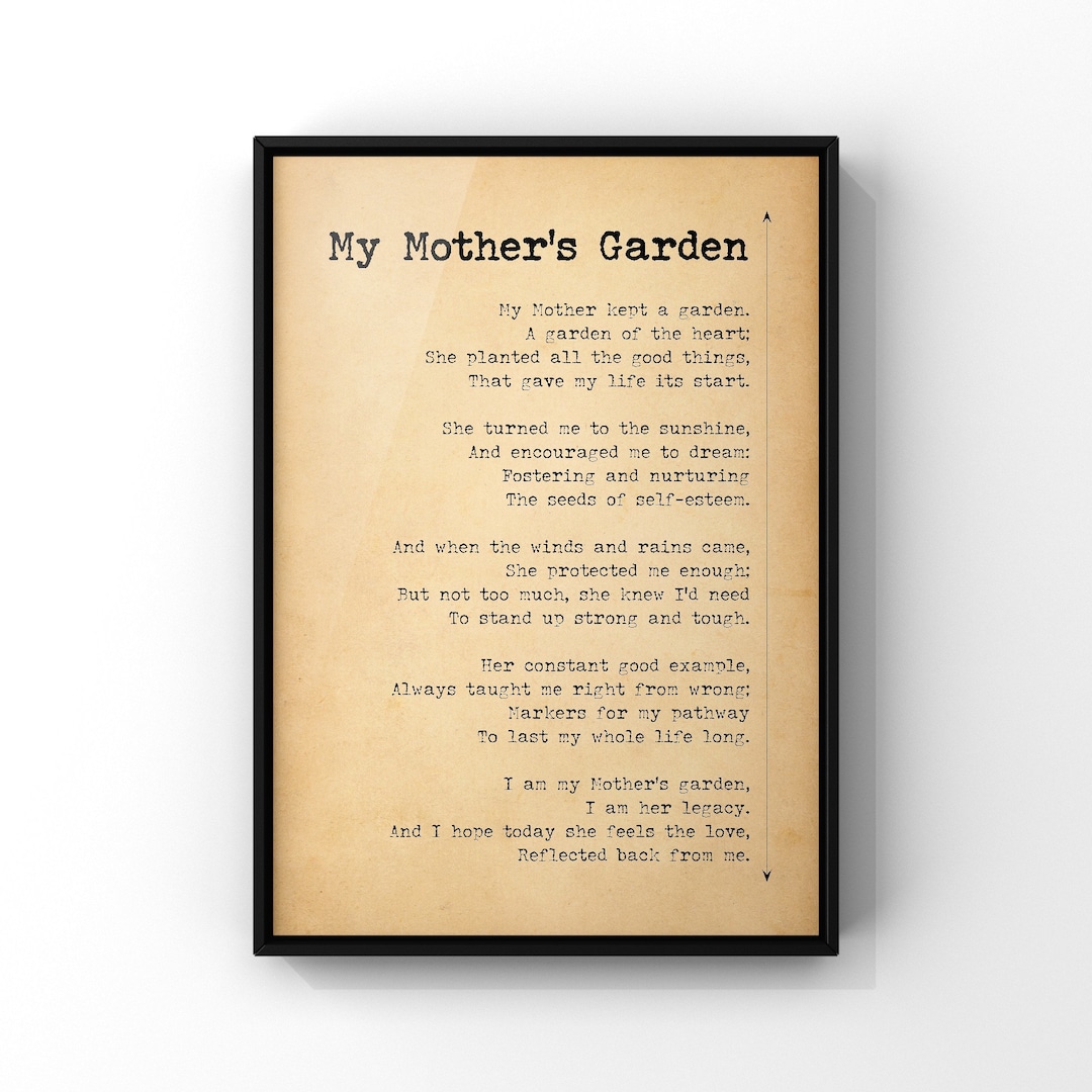 My Mother's Garden Poem Poster Print Funeral Poem Remembrance Poem Poetry  Wall Art UNFRAMED 