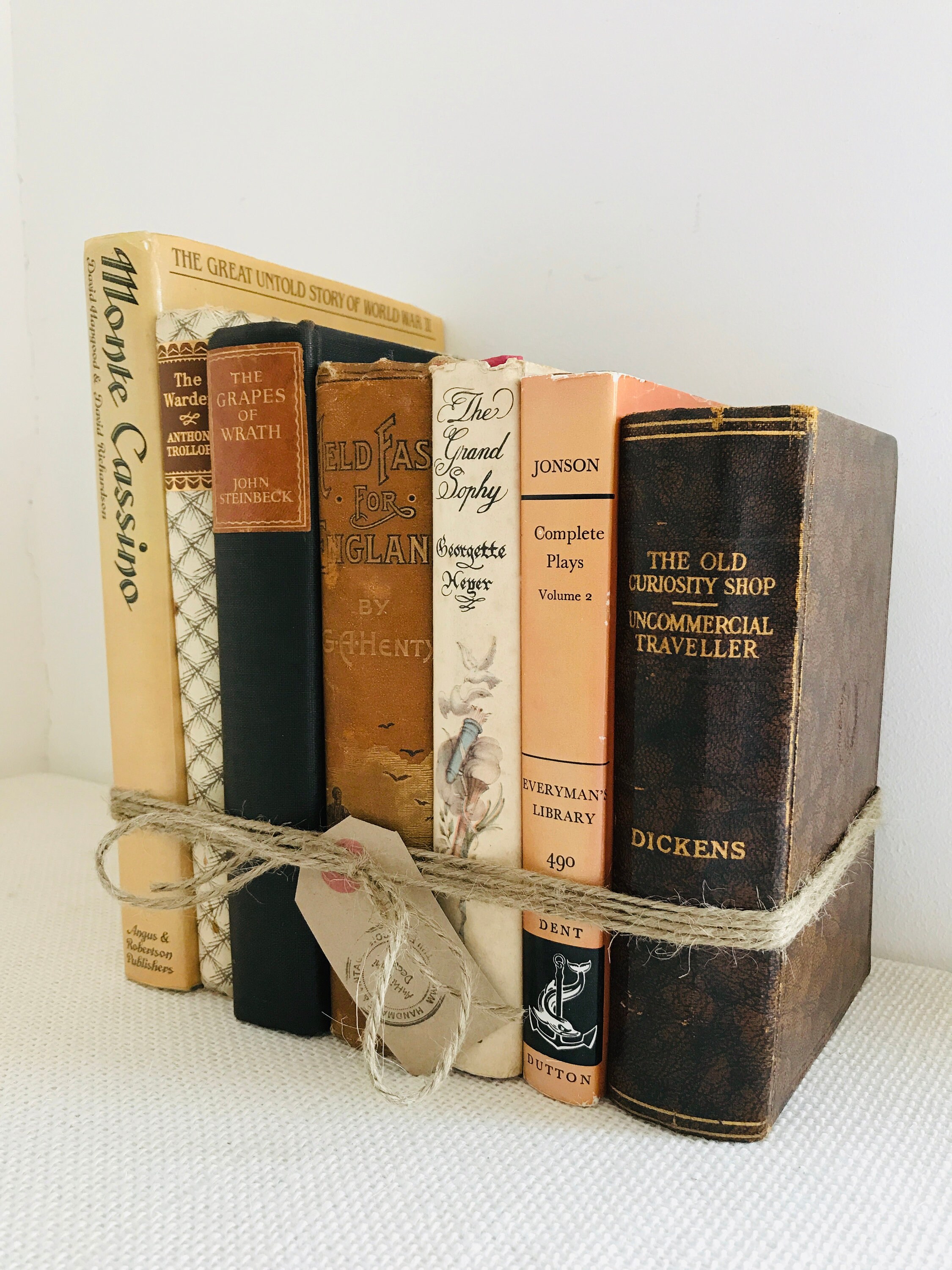 Decorative Books in Cream Tan Brown Blue Vintage Book