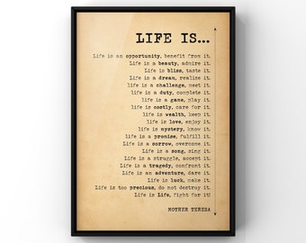 Life Is Poem by Mother Teresa Poster Print | Inspirational Life Is Quote Print | Daily Affirmations | Poetry Print | PRINTED