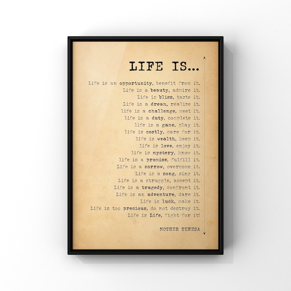 Buy Life is Poem by Mother Teresa Poster Print Inspirational Life