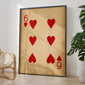 Antique Six of Hearts Playing Card Poster - Rustic Wall Art