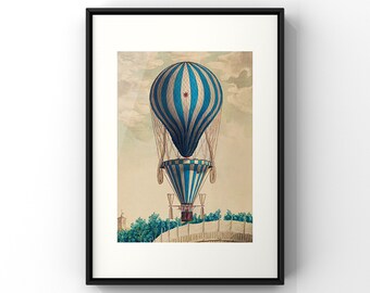 Vintage French Hot Air Balloon Art Print Antique Victorian - Etsy