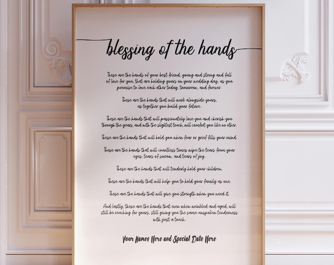 Blessing of the Hands Wedding Poem Print, Script Font, Personalised Option, Framed or Unframed
