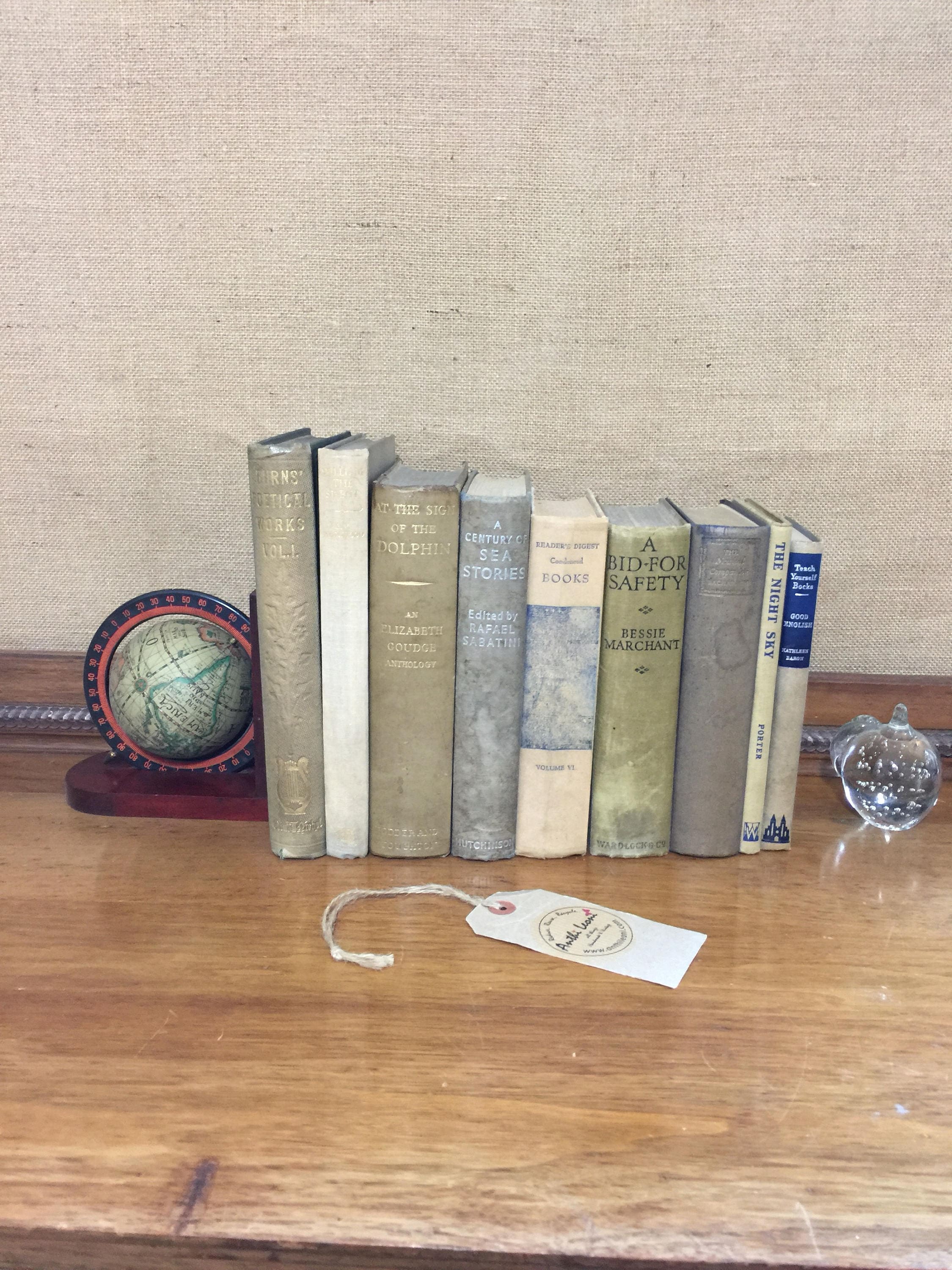 Rustic Book Decor Grey Blue Beige Vintage Book Stack