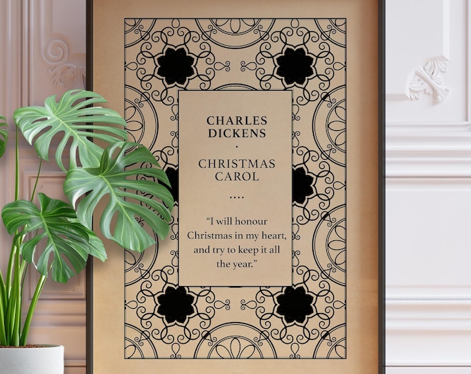 Christmas Carol Book Cover Poster - Vintage Dickens Quote Art