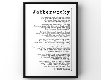 Lewis Carrol's Jabberwocky Nonsense Poem Verse Print | Alice In Wonderland Through The Looking Glass | UNFRAMED Simple Poetry Poster Print
