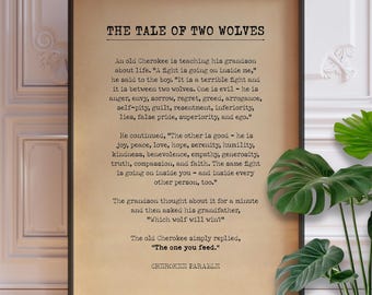 The Tale Of Two Wolves | Cherokee Indian Legend | Ancient Native American Parable Poster Print | PRINTED