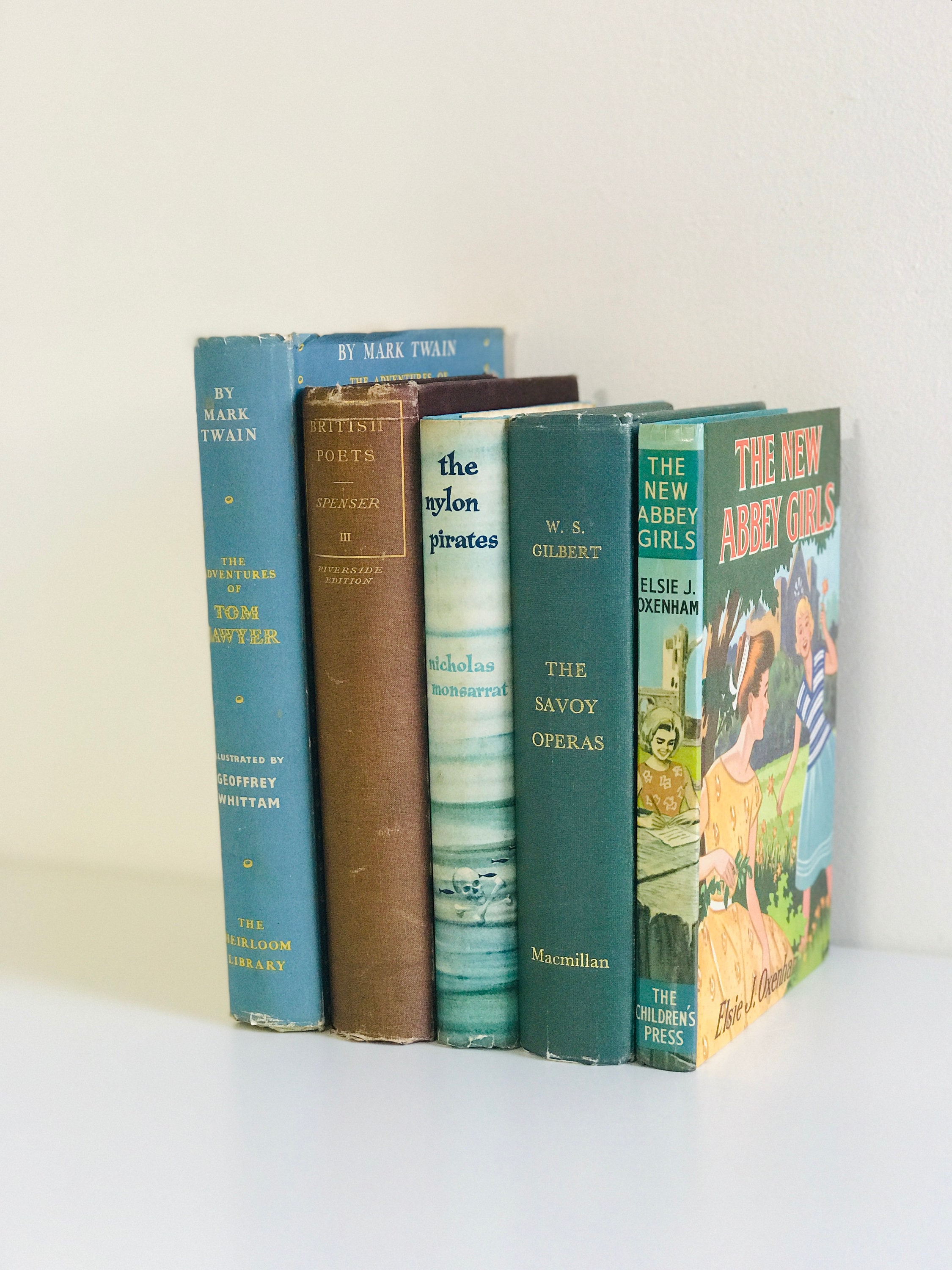 Teal Blue Green and Brown Decor Book Collection Decorative