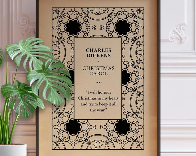 Christmas Carol Book Cover Poster - Vintage Dickens Quote Art