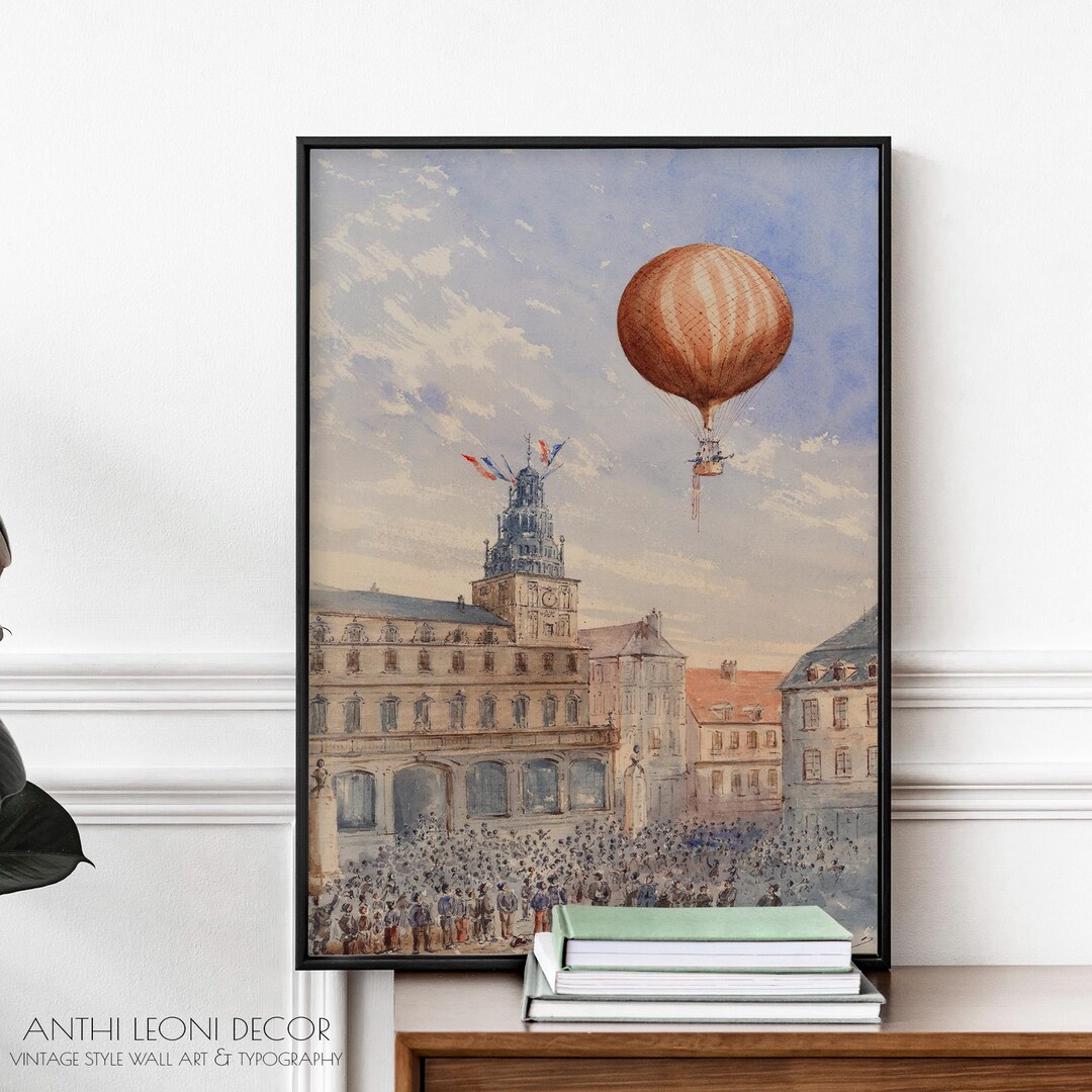 French Hot Air Balloon Print – Vintage Paris Cityscape Poster, Camille ...