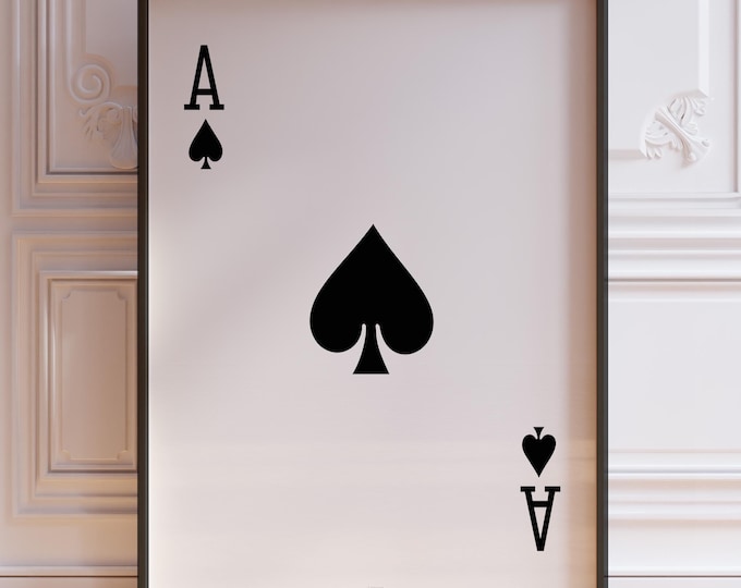 Ace of Spades Playing Card Wall Art Print, Spades Card Deck Poster Print, Poker Hand Card, Ace Wall Decor | PRINTED