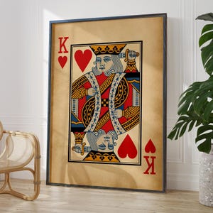 Antiker Herz König Druck Im Alter von Bild Spielkarten Wand Kunst Dekor Rote König Herzen Poster Kunst Geschenkidee | GEDRUCKTE RAHMEN-OPTIONEN