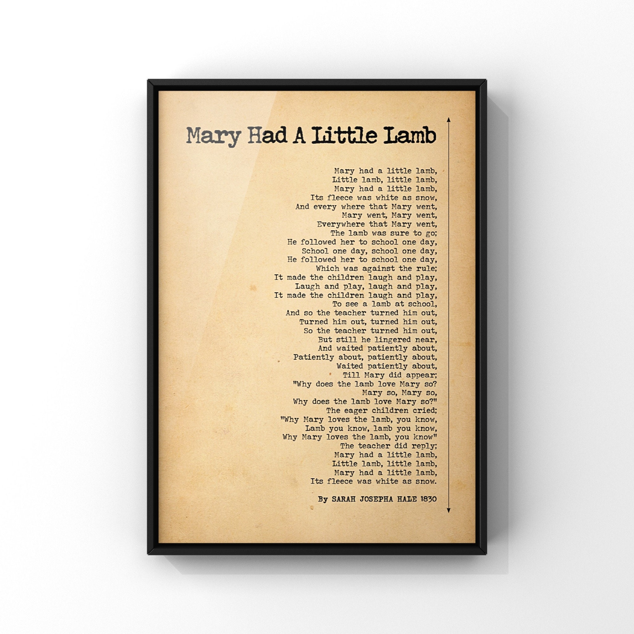 Mary Had A Little Lamb Poem by Sarah Josepha Hale 1830