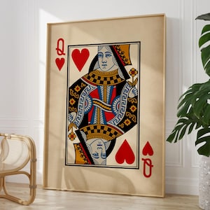 Queen Of Hearts Poster Print - Vintage Picture Playing Cards, Card Deck Heart Art, Queen Wall Decor, Framed or Unframed image 5
