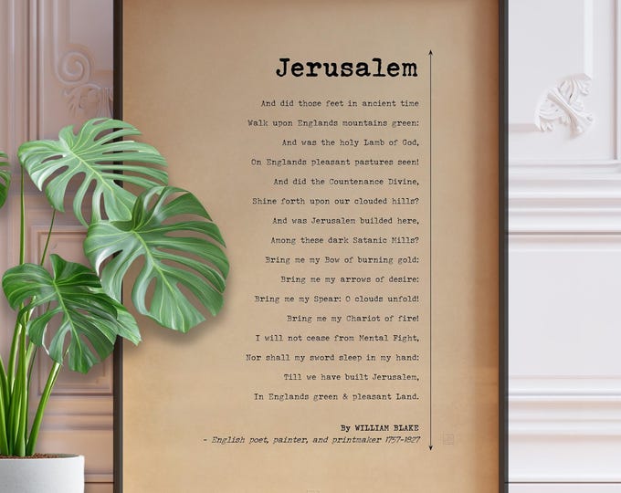 Jerusalem Poem | Did Those Feet In Ancient Times Poster Print | William Blake Poetry | Englands Green and Pleasant Lands Poem | PRINTED