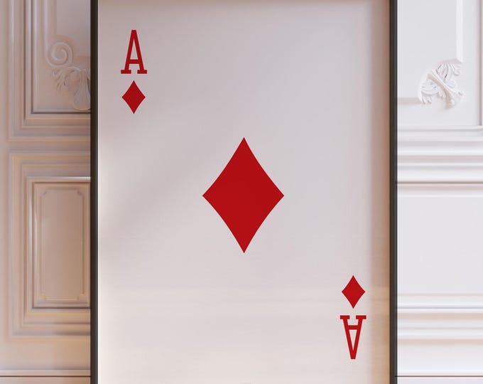 Ace of Diamonds Poker Hand Poster Print, Red Diamonds Suit Playing Cards Wall Art Print | PRINTED