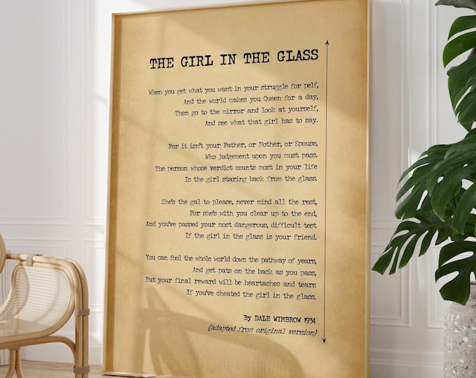 The Girl In The Glass by Dale Wimbrow | Inspirational Poetry For Women Poster Print | Poem About Being Honest With Ones Self | PRINTED