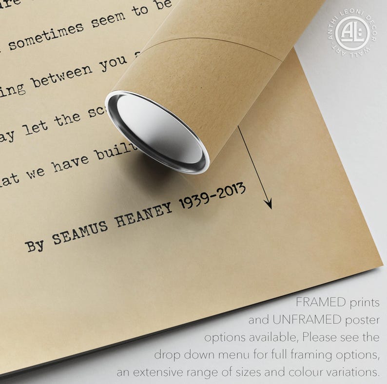 Poster close up of Scaffolding poem print against a postal tube showing print and framing options.