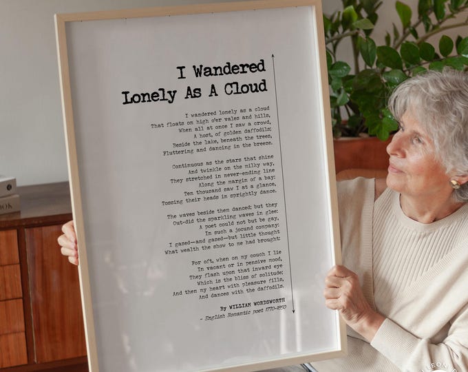 Mothers Day Gift For Mum - Wordsworth Daffodils Poem, Poetry Wall Art, Framed or Unframed