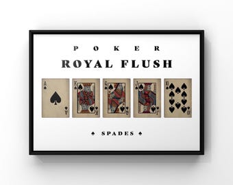 Spades Royal Flush - Poker Wall Art, Casino Decor Print, Framed or Unframed