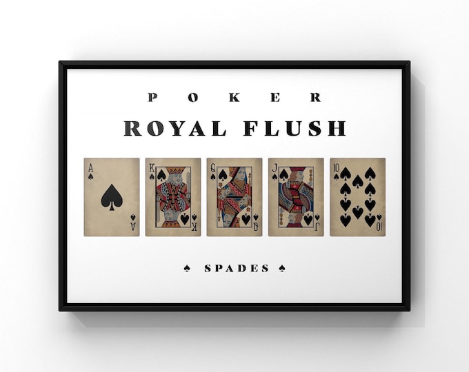 Spades Royal Flush - Poker Wall Art, Casino Decor Print, Framed or Unframed