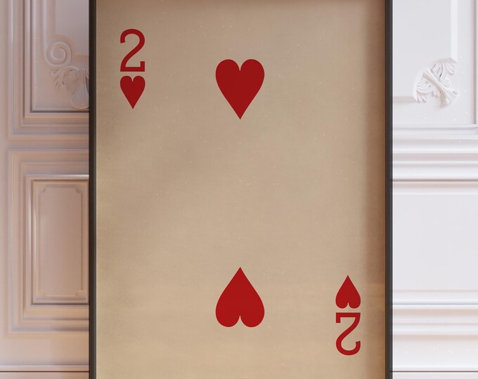 2 Of Hearts Poster Print, Vintage Playing Cards Wall Art Print, Red Card Deck Print, Casino Room Poster Wall Decor | PRINTED
