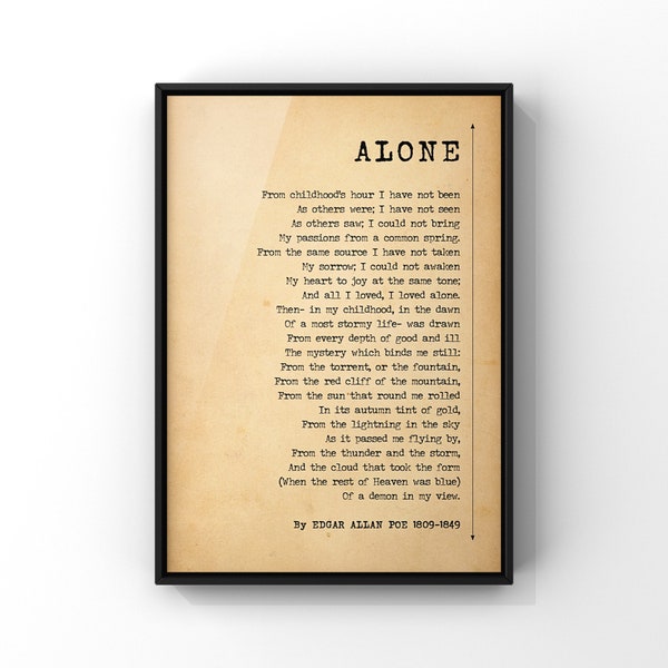 Alone Poem by Edgar Allan Poe | Poe Poem Print | Classic American Literature | American Poetry Poster Print | PRINTED