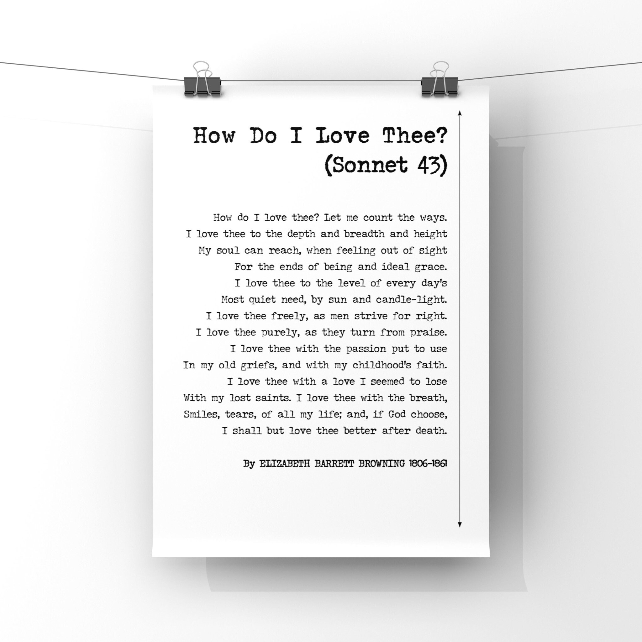 Art Print Poem Poster Poster For Poetry Literature Lovers Elizabeth Barrett Browning Sonnet 43 How Do I Love Thee Poetry Poster Digital Prints Art Collectibles Ivoiretransport Com