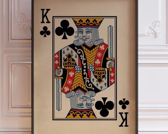 King Of Clubs Poster Druck, Vintage Spielkarten Wand Kunst Druck, Kartenspiel Print, König Wanddekoration | BEDRUCKT