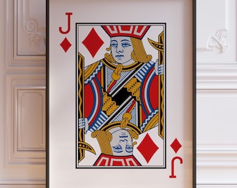 Jack Of Diamonds Poster Print, White Playing Card Wall Art Print, Red Jack Card Deck Print, Jack Wall Decor | PRINTED
