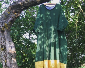 Green linen dress,  Midi linen dress, Linen dress, Dress with pockets, Oversize, Sunny dress
