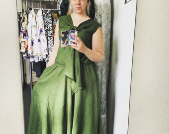Long linen dress, Green Maxi linen dress