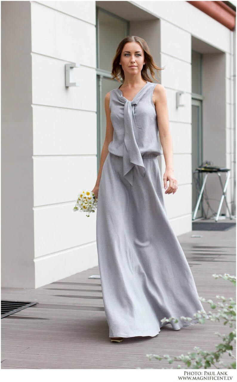 Gray linen dress / Maxi dress / Long linen dress / Ready to Etsy