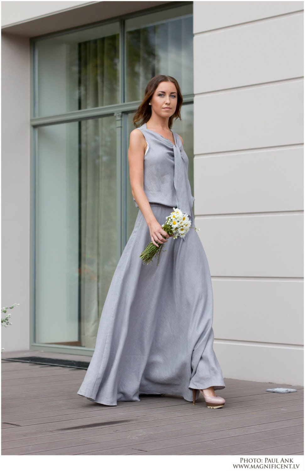 Gray linen dress / Maxi dress / Long linen dress / Ready to Etsy