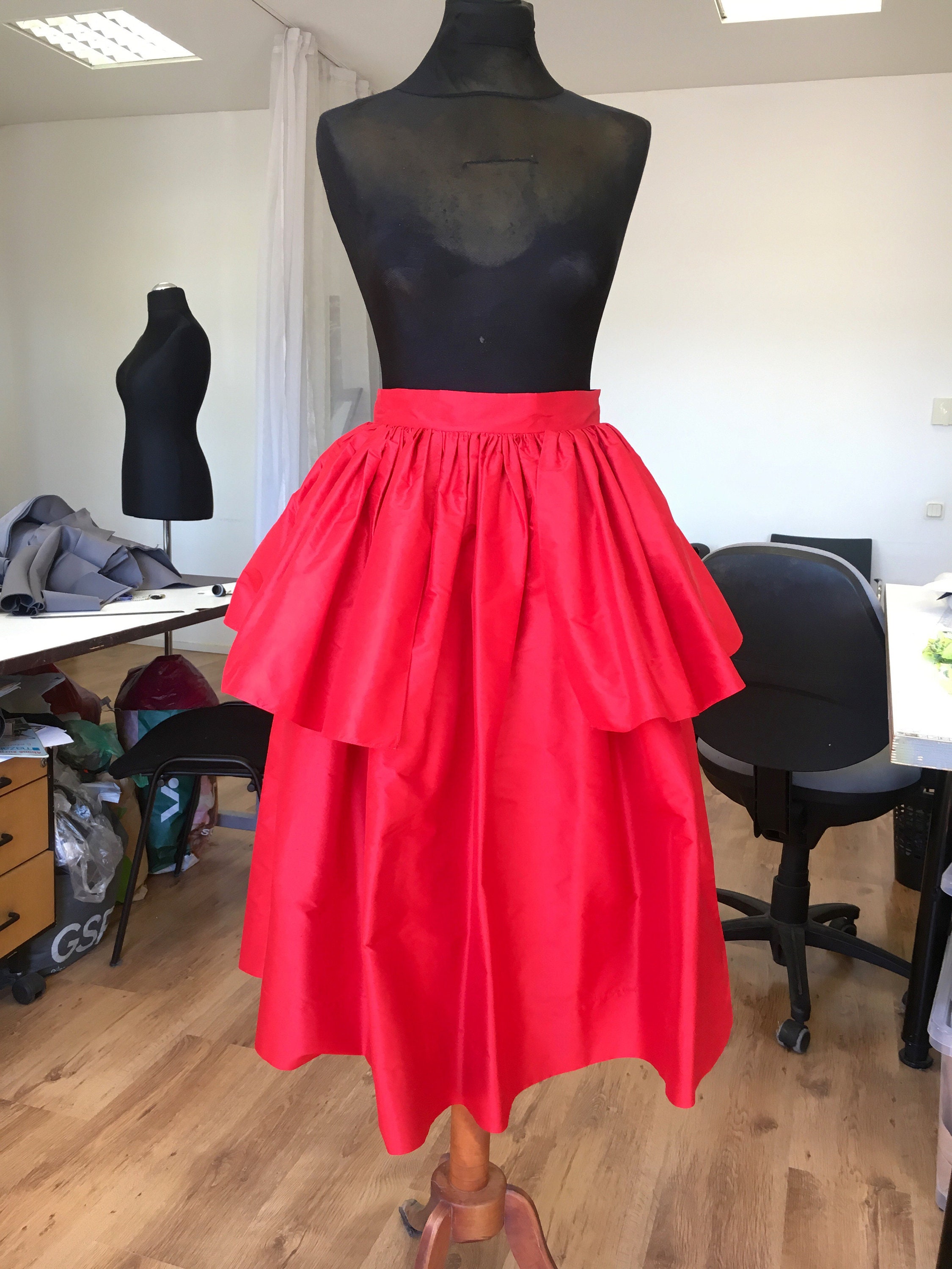 red evening skirt